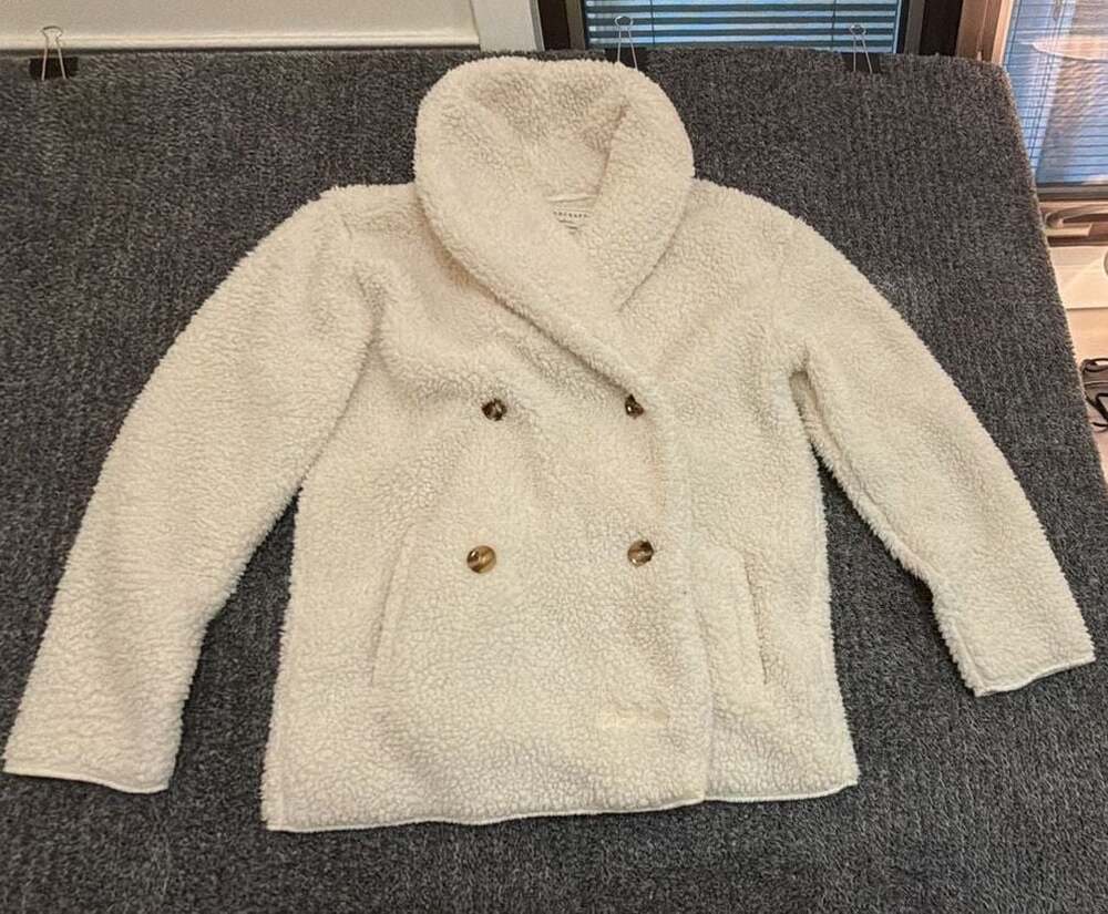 Boxercraft Women's Cream Ivory Sherpa Fleece Double-Breasted Jacket Sz. Med